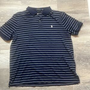 Men’s Navy Blue and White Striped Polo Ralph Lauren Shirt Size Large